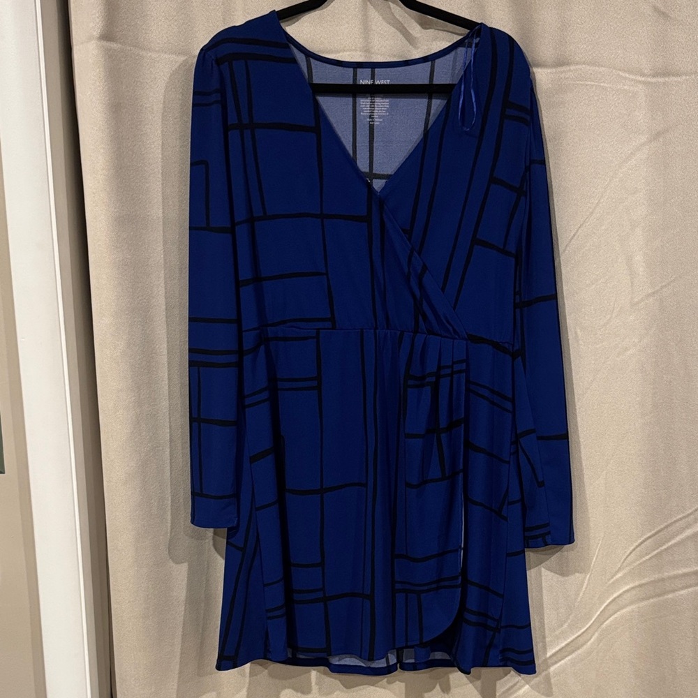 Nine West Elegant Blue Geometric Dress XL